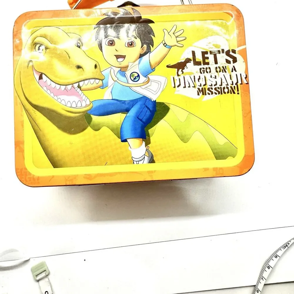 Go Diego Go Dinosaur Mission Tin Lunch Box Nick Jr 2013 Viacom Yellow Orange